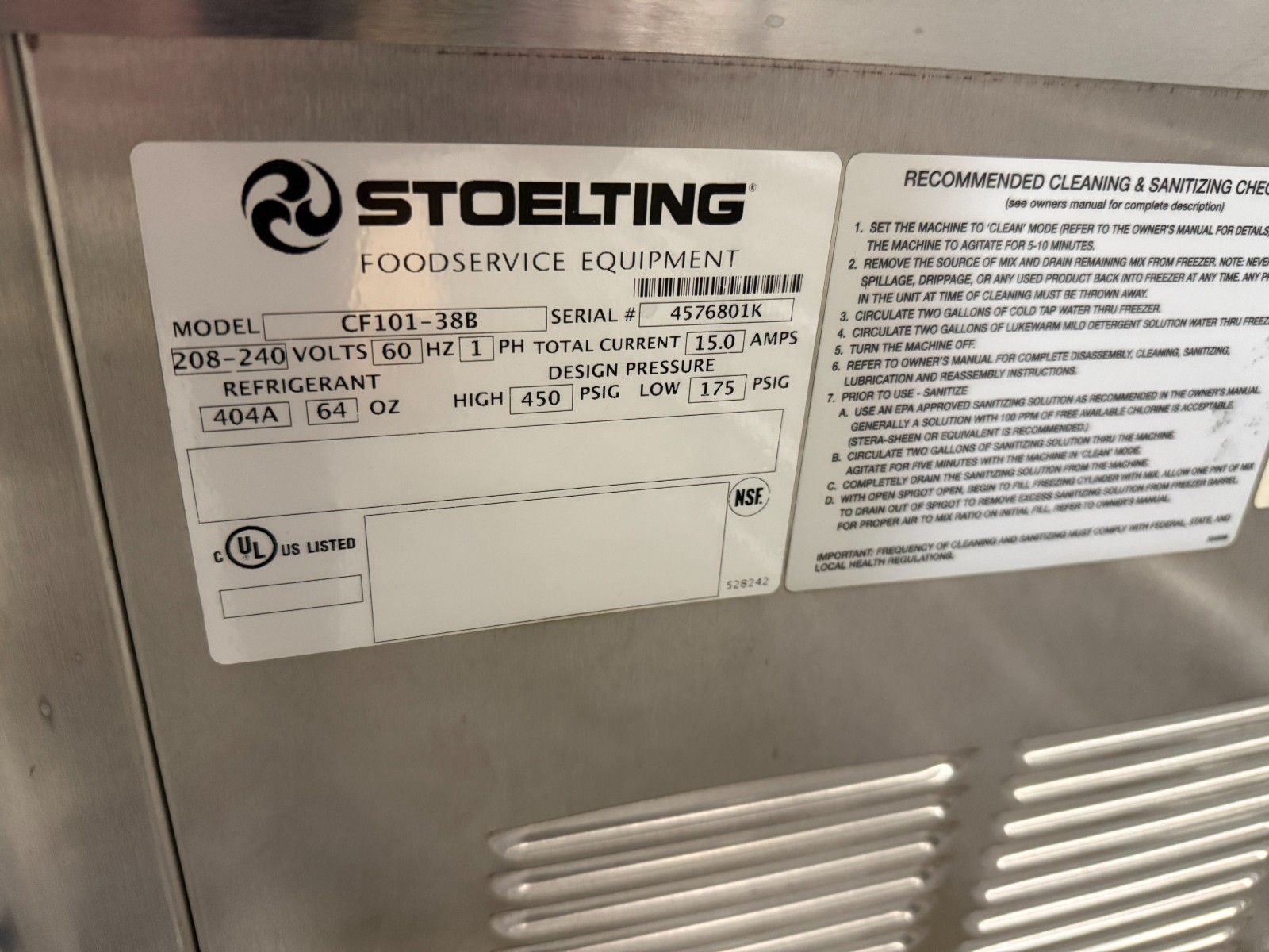 Stoelting CF101-38B Custard Italian Ice Single-Barrel Countertop Freezer Machine