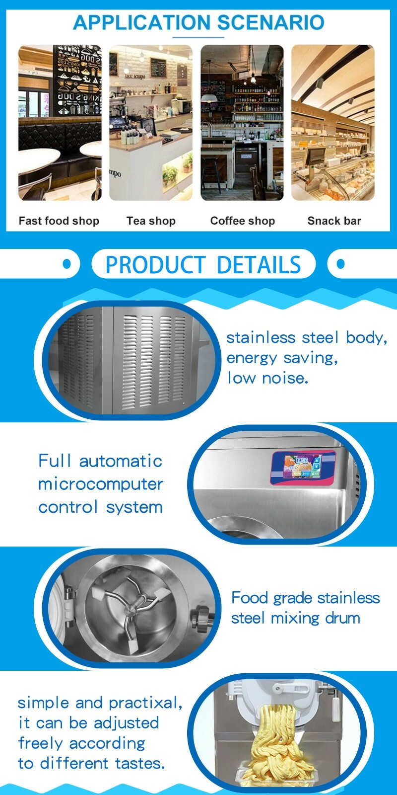 Kolice Commercial Italian Water Ice Machine, Gelato Hard ice Cream Machine