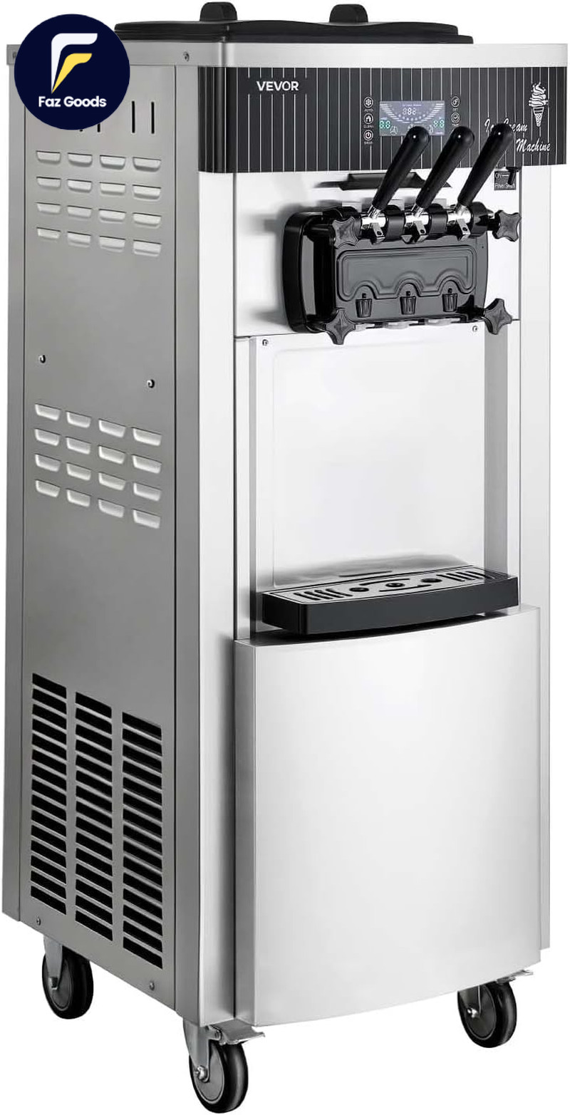 Commercial Ice Cream Machine, 20-28L/H Yield, 2200W 3-Flavor Freestanding Soft S