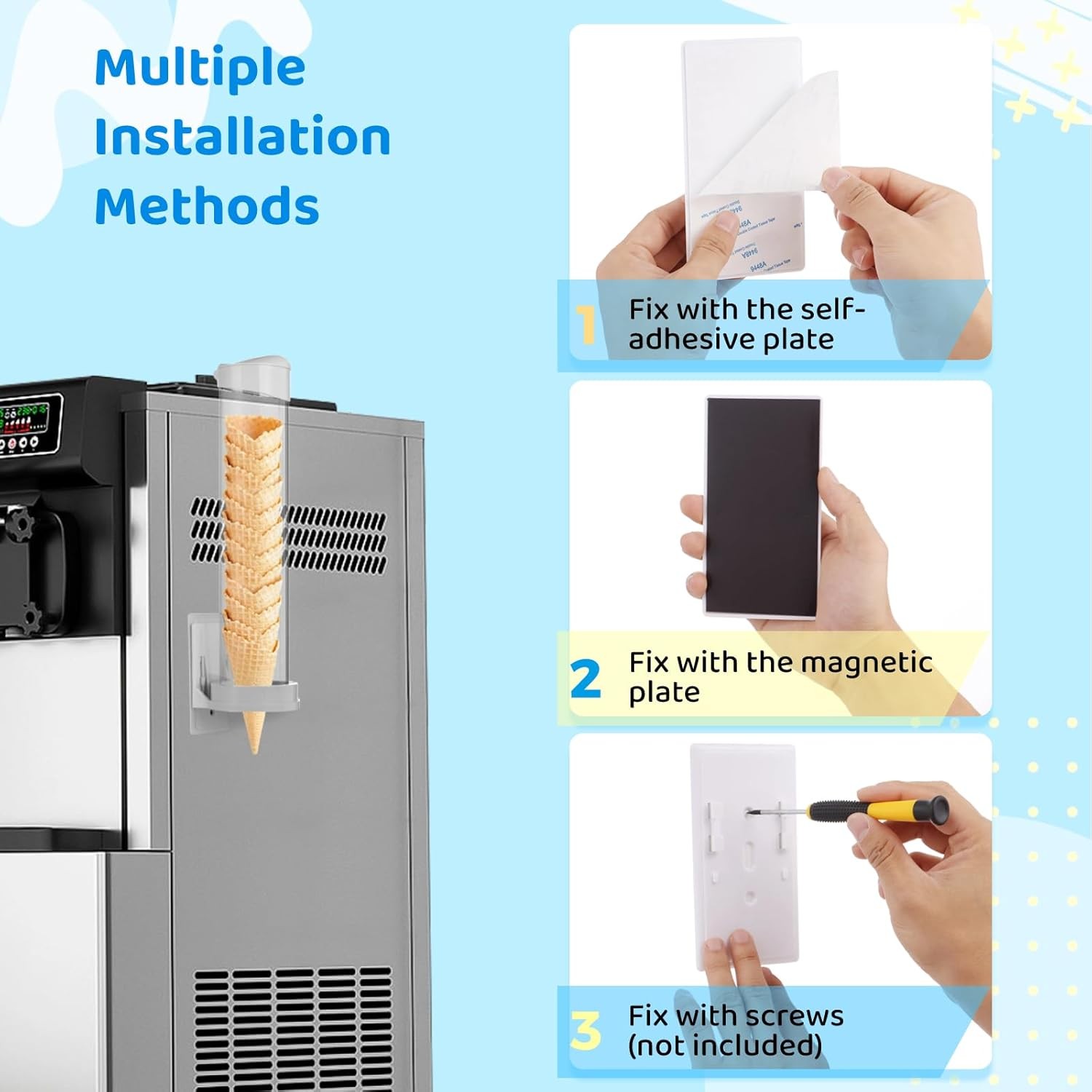 16” Resturant Ice Cream Cone Dispenser (Commercial), Fit for Most Cone & Waffle