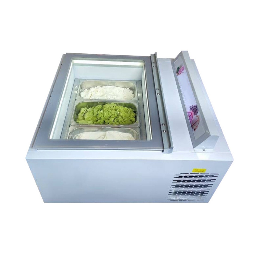 USA Kolice Ice Cream Dipping Cabinet Showcase Freezer with 3 Pans, Auto Defrost