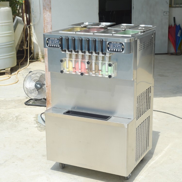Commercial 4+3 mixed flavors soft ice cream machine upper tanks refrigerated