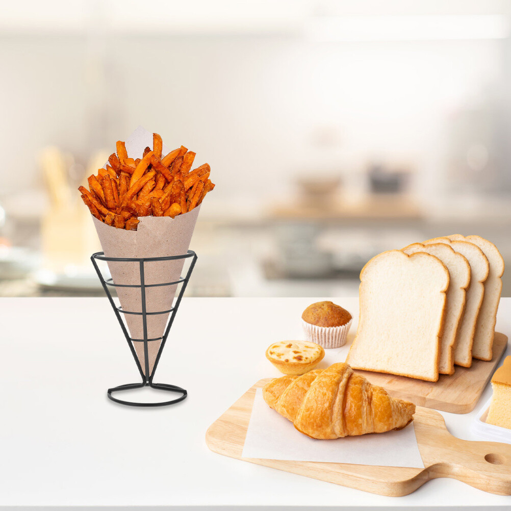 2pcs fries cups French Fry Stands Cone Metal Wire Snack Basket Appetizer