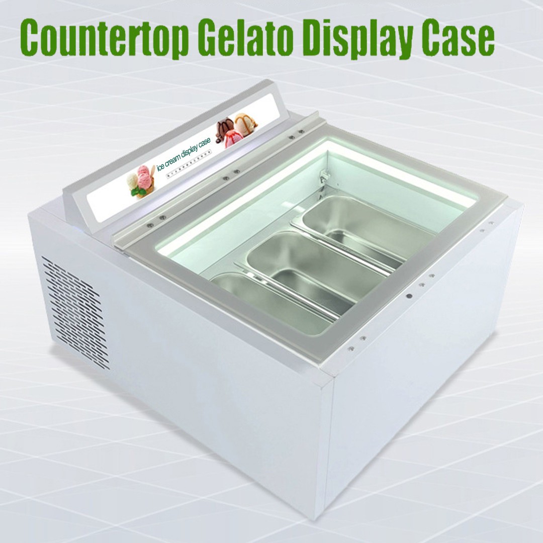 USA Kolice Ice Cream Dipping Cabinet Showcase Freezer with 3 Pans, Auto Defrost