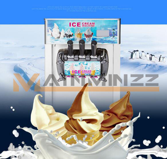 1PC 3 Flavor Commercial Frozen Ice Cream Cones Machine Soft Ice Cream Machine
