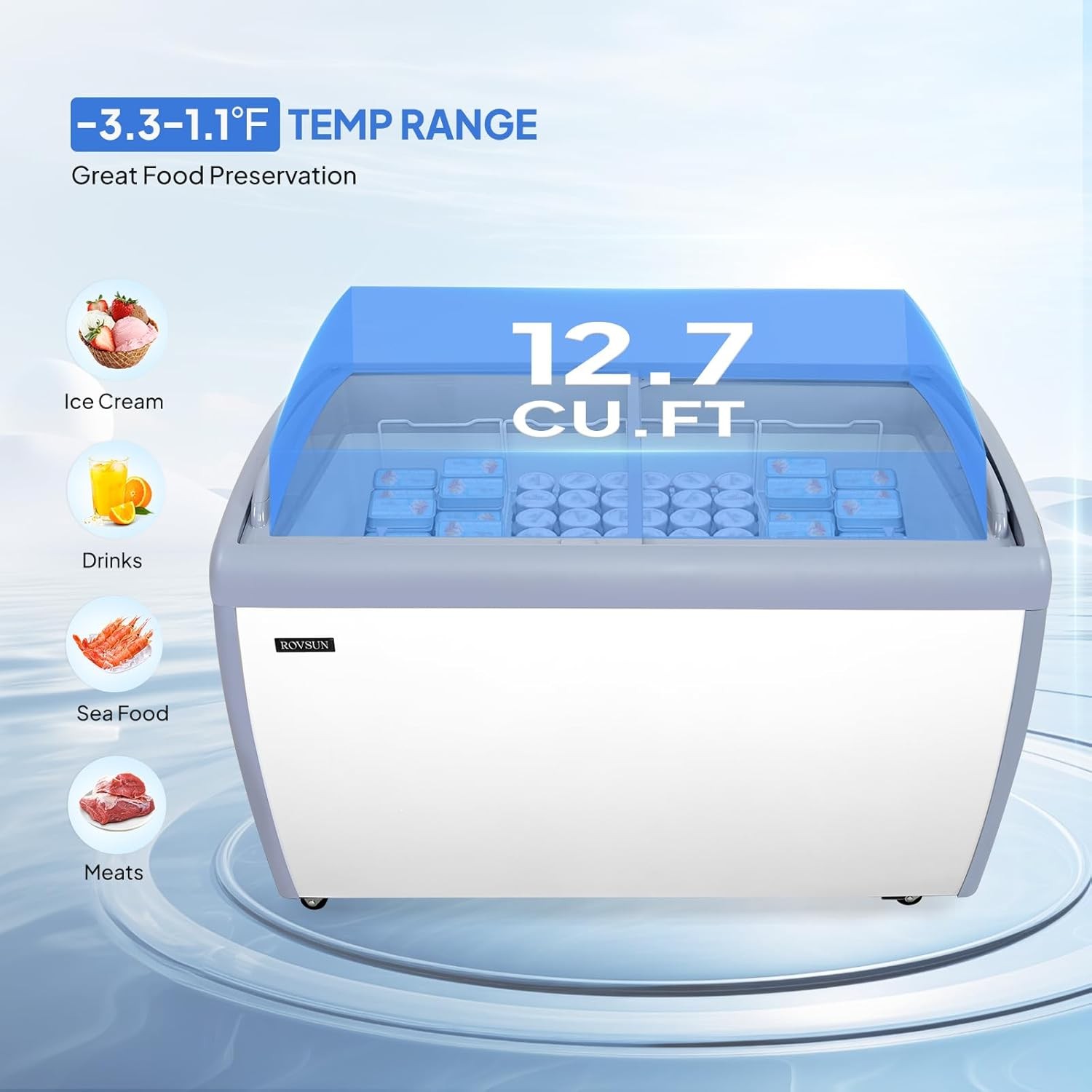 12.7Cu.Ft Commercial Ice Cream Freezer, with 4 Removable Baskets Lockable Wheels