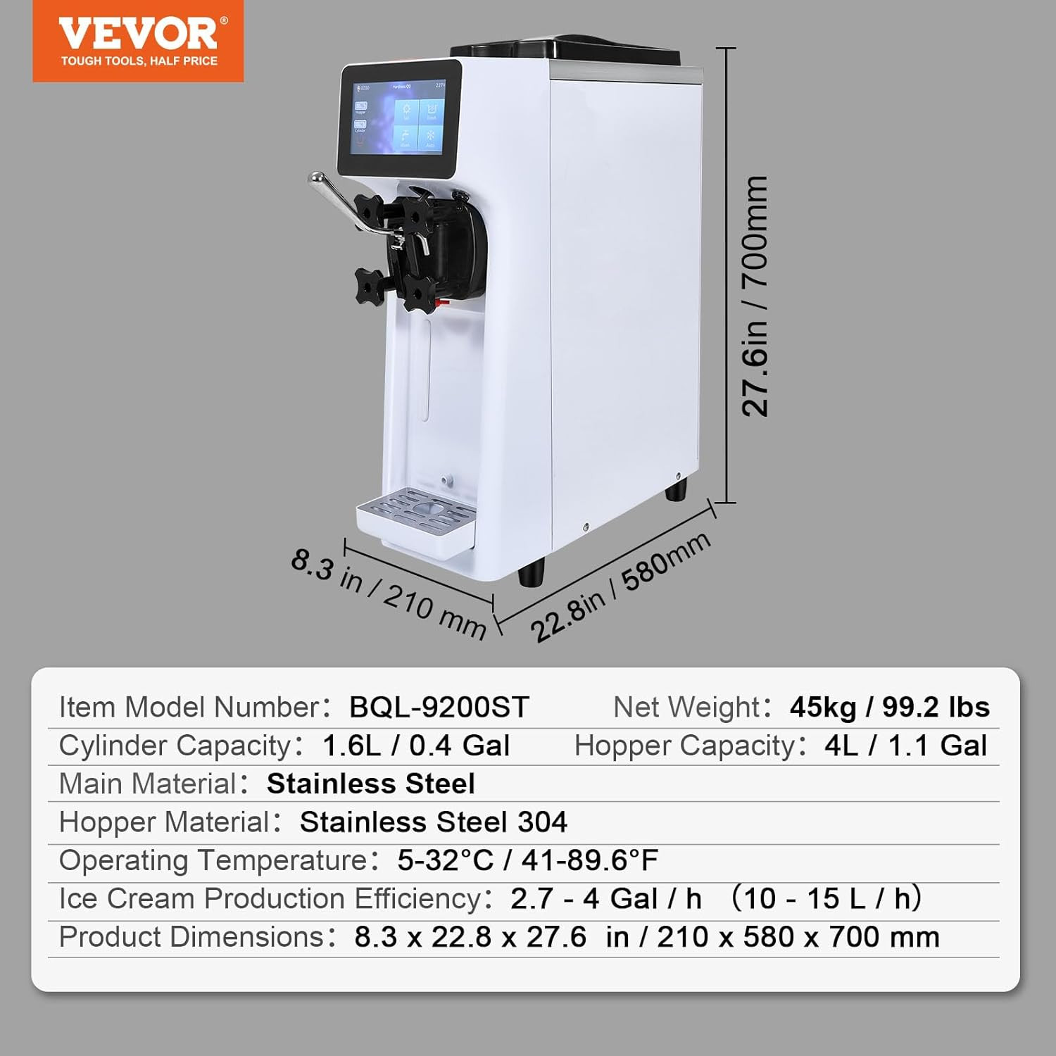 Commercial Ice Cream Machine, 1000W Single Flavor Soft Serve Ice Cream Maker, 10