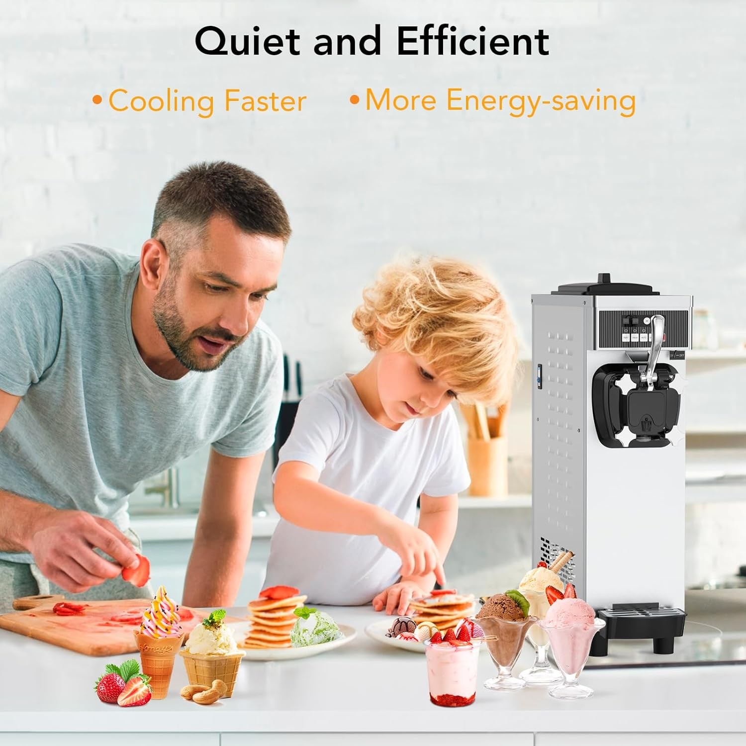 ✅1200W Countertop Soft Serve Ice Cream Yogurt Machine with 7L Hoppers &1.8L Cyli