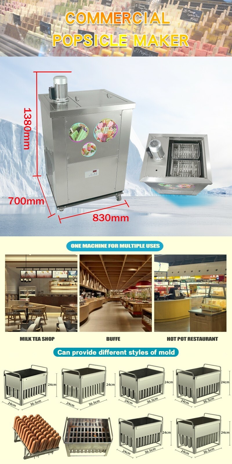 Kolice Commercial 2 molds popsicle machine,ice lolly machine,ice cream bar maker