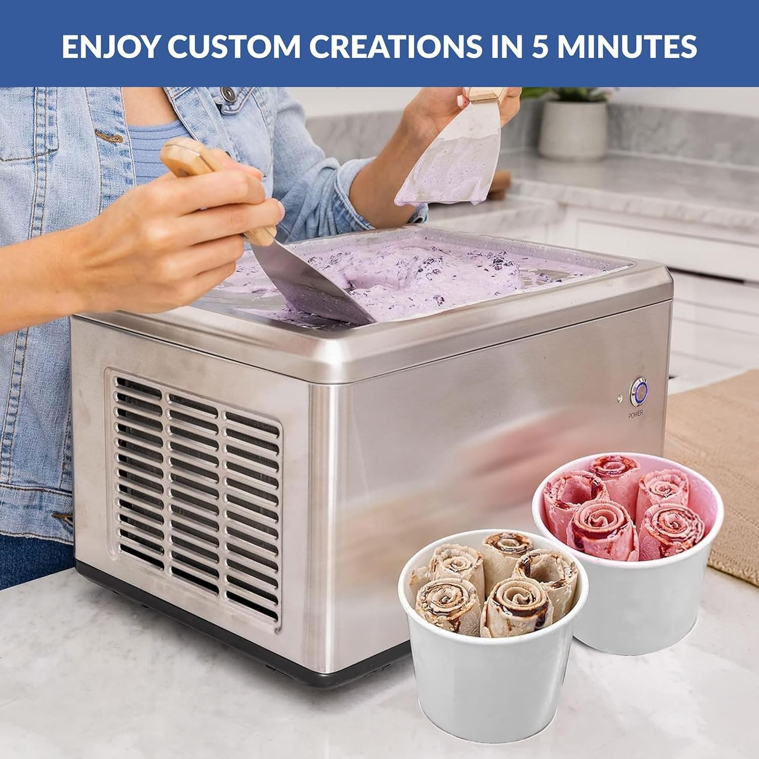 Máquina De Helado En Rollo 0.5 Qt Con Compresor Acero Inoxidable Fácil NUEVO US