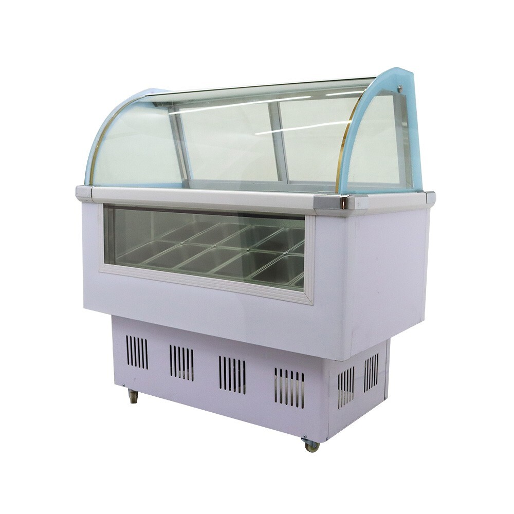 12 Pan Ice Cream Showcase Tempered Glass Freezer Display with LED Light 220V