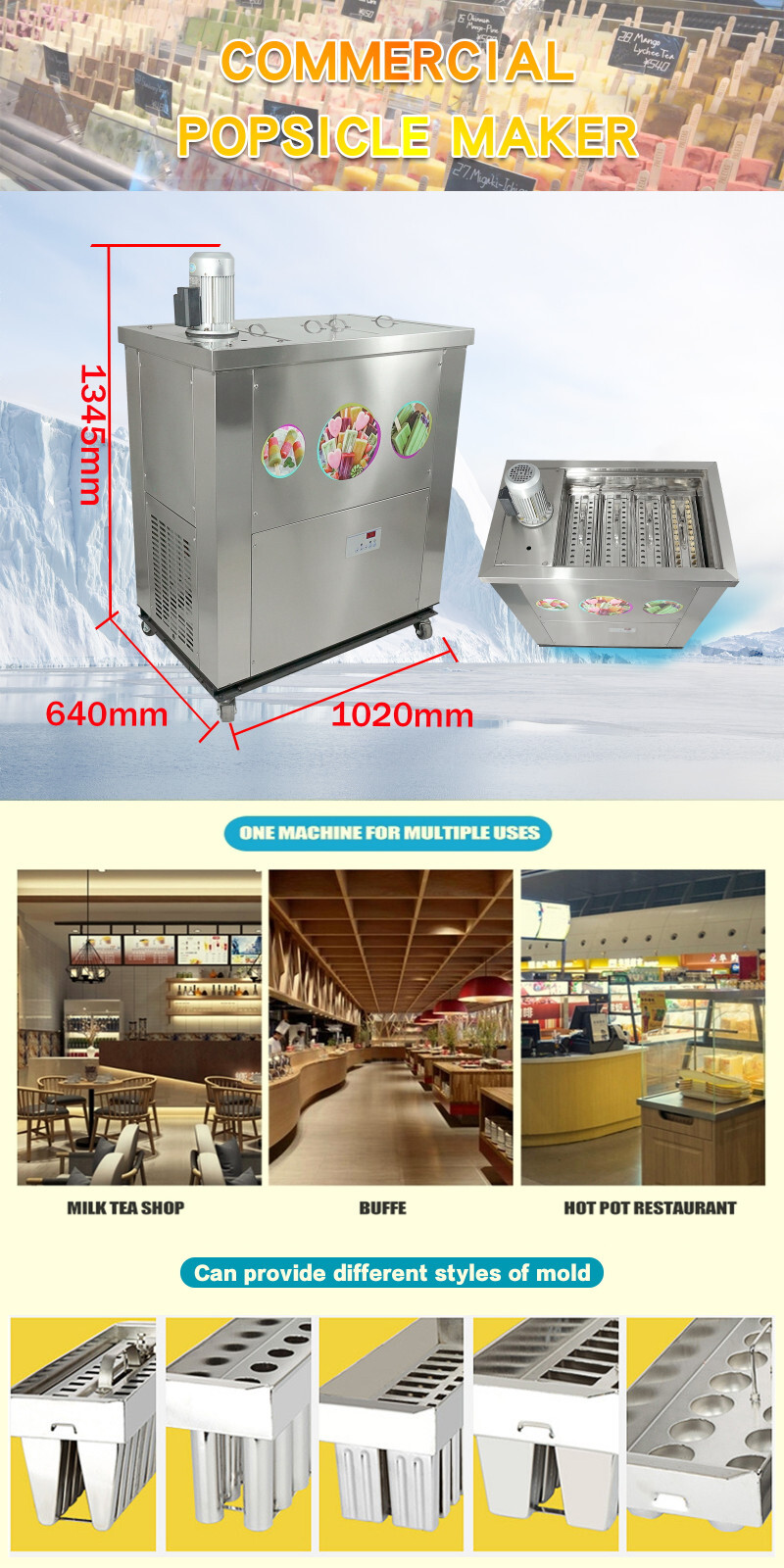 Kolice Commercial Brazilian 4 Slim Mold Ice Popsicle Machine,Ice Lollipop maker