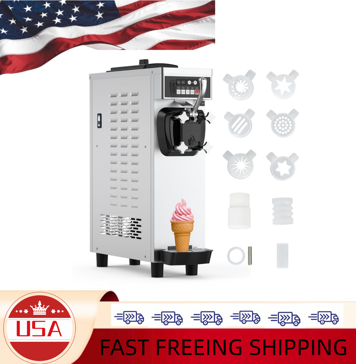 ✅Commercial Ice Cream Maker Machine with 7L Hoppers 1200W, 4.7-5.8Gal/h Auto-Cle