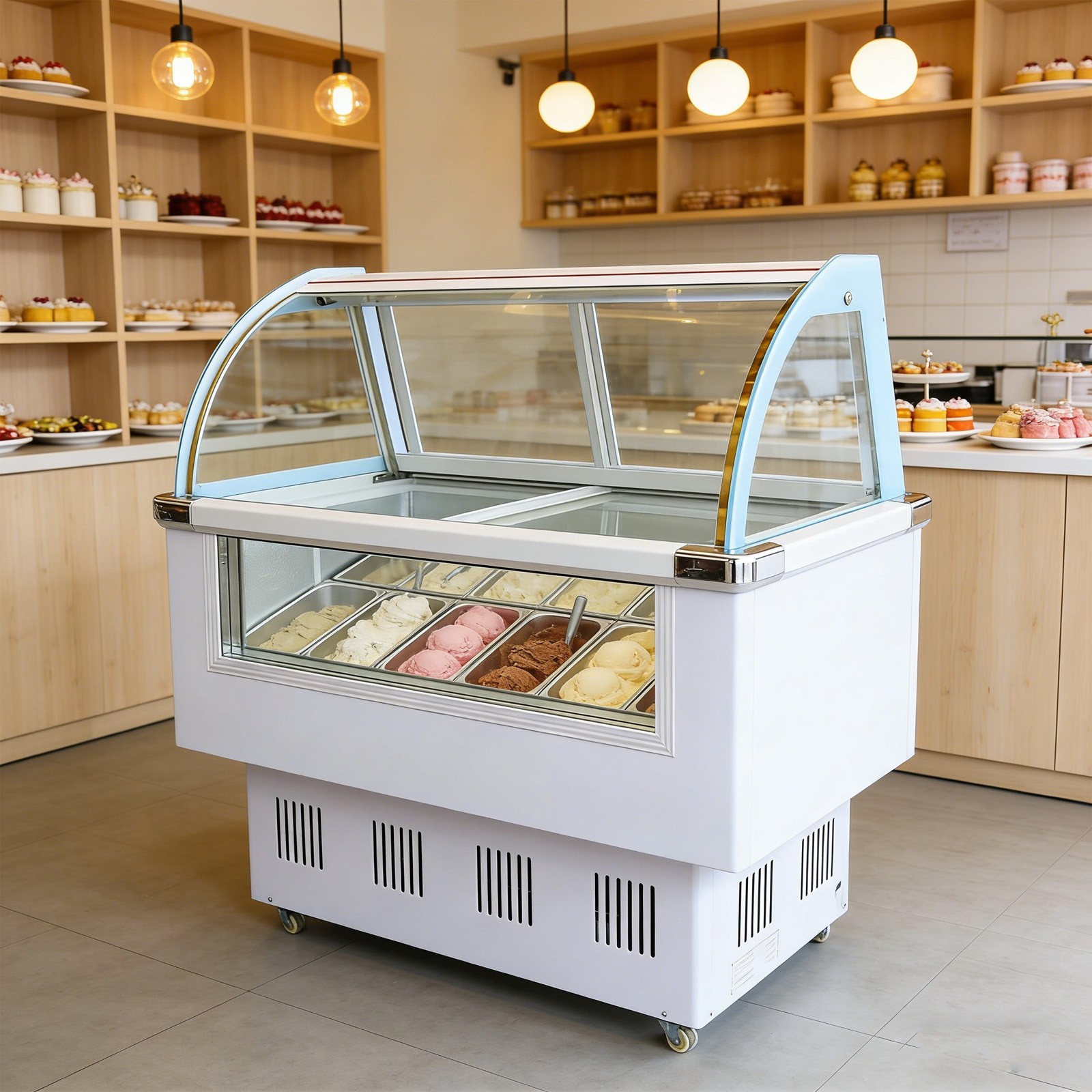 Gelato Dipping Cabinet Freezer Display Case 12 Pan Hard Ice Cream Showcase220V