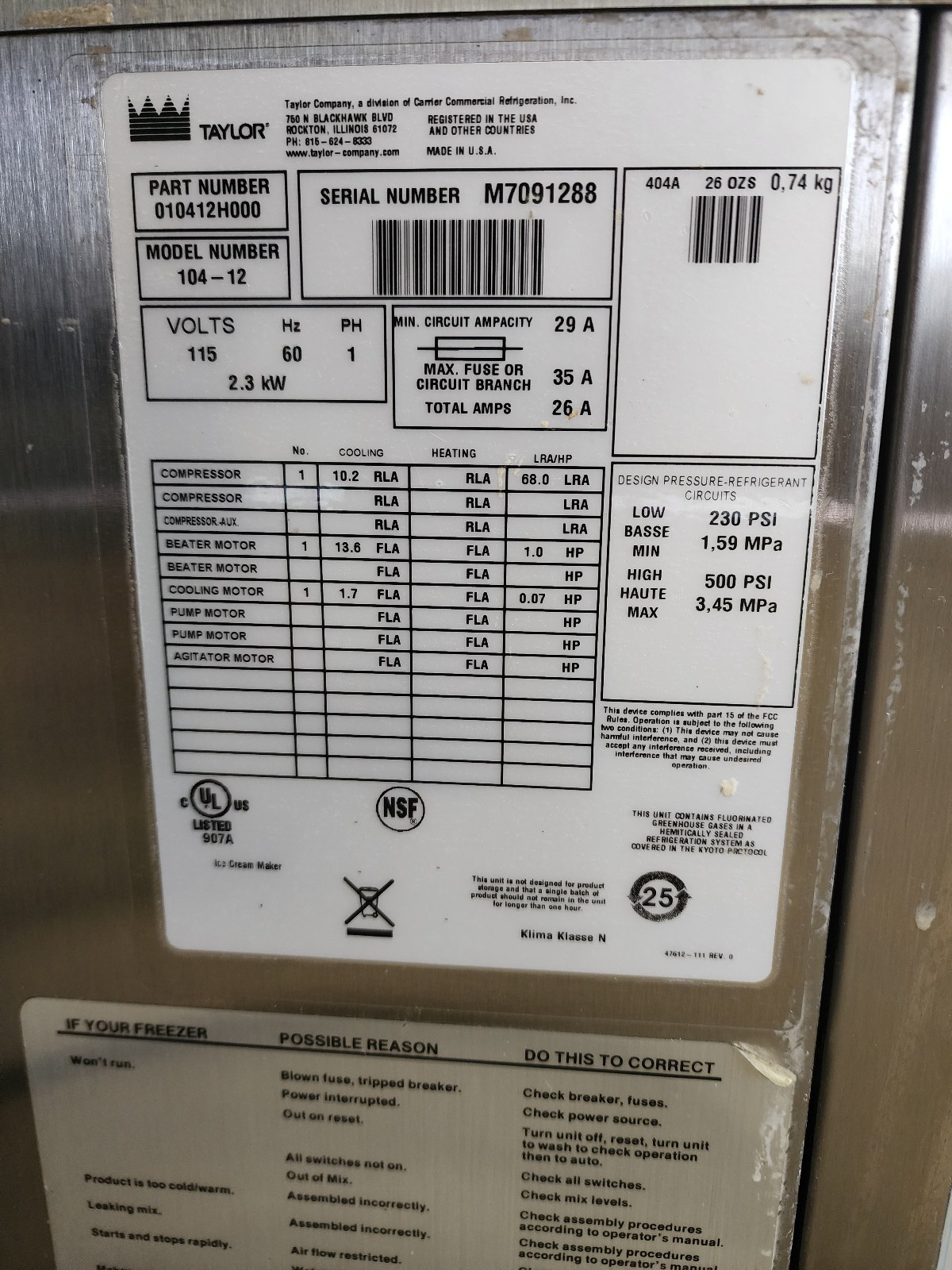2017 Taylor 104-12 Countertop Batch Ice Cream Freezer 115V