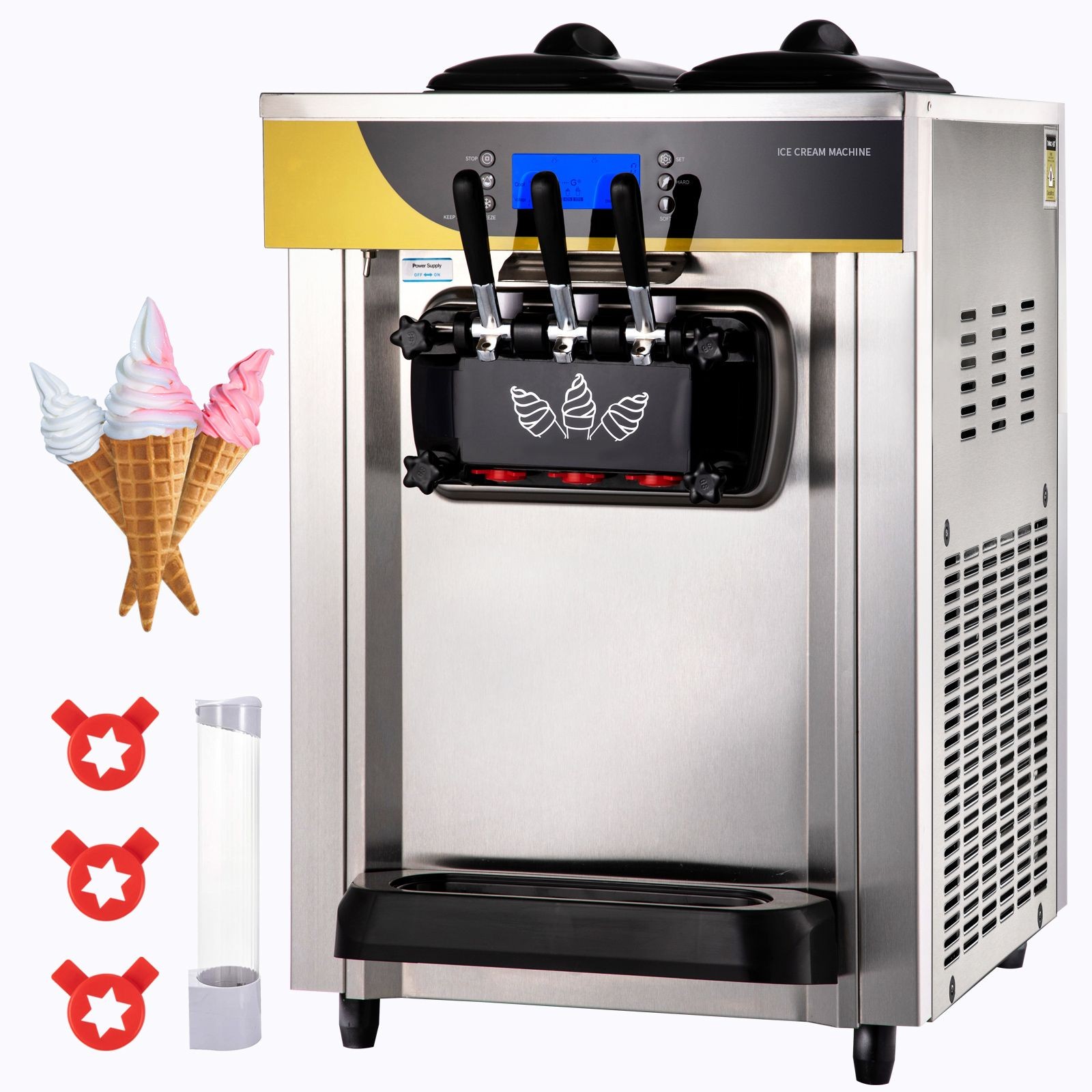 22-30L/H Yield, 2200W Countertop Soft Serve Machine with 2x6L Hopper 2L Cylinder
