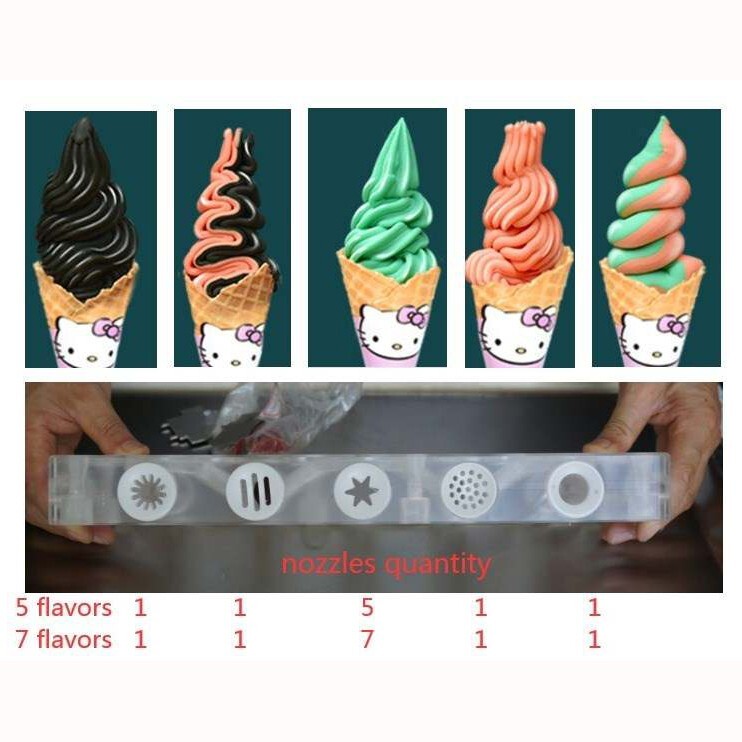 Kolice Commercial 5 flavors soft ice cream maker with different shapes nozzles