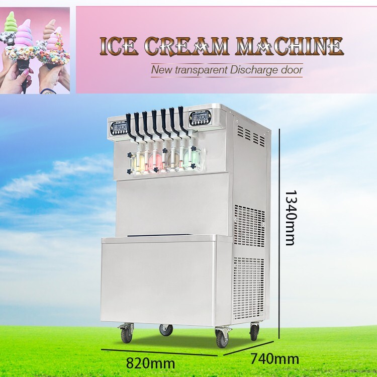 Commercial 4+3 mixed flavors soft ice cream machine upper tanks refrigerated