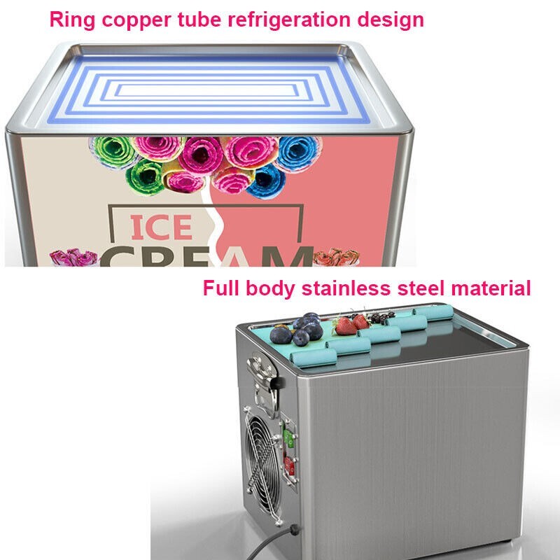 Electric Rolled Ice Cream Machine Cold Fried Yogurt Roll Fruit Milk Fry Pan