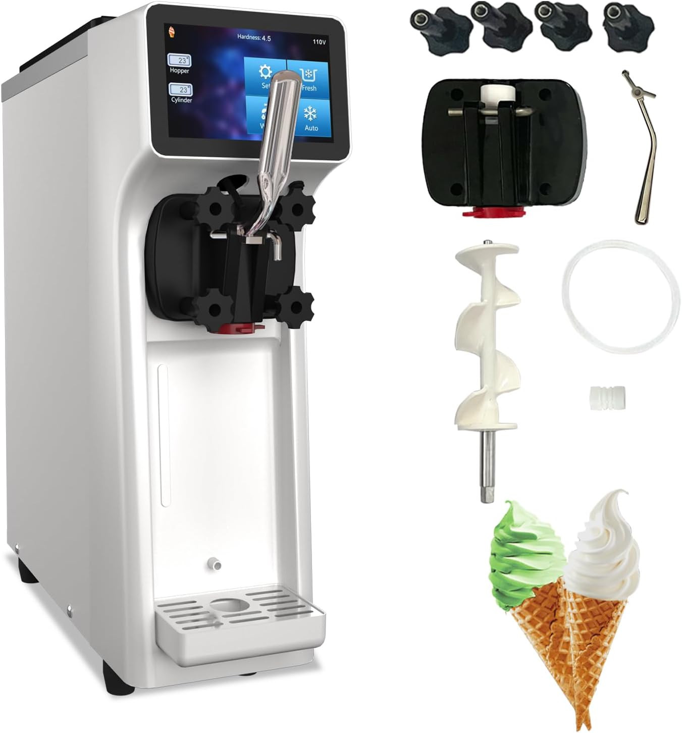 Commercial Ice Cream Machine – 1000W 110V Single Flavor Soft Serve Ice Cream Mak