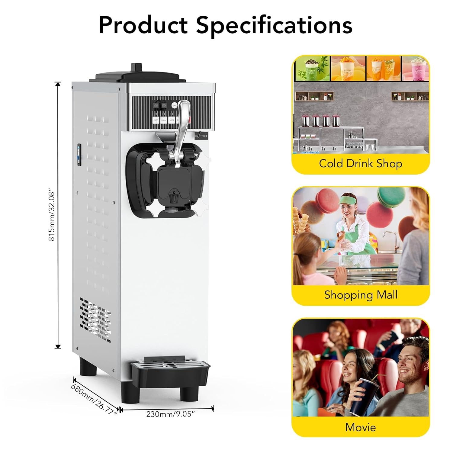 ✅1200W Countertop Soft Serve Ice Cream Yogurt Machine with 7L Hoppers &1.8L Cyli