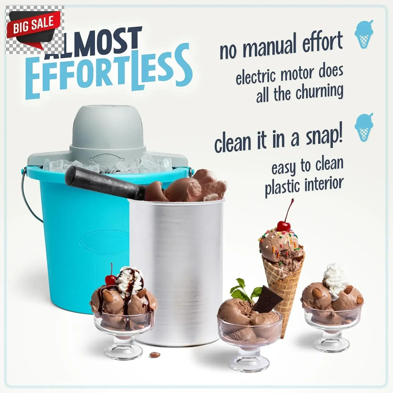 Nostalgia Electric Ice Cream Maker – Old Fashioned Soft Serve Ice Cream Machine