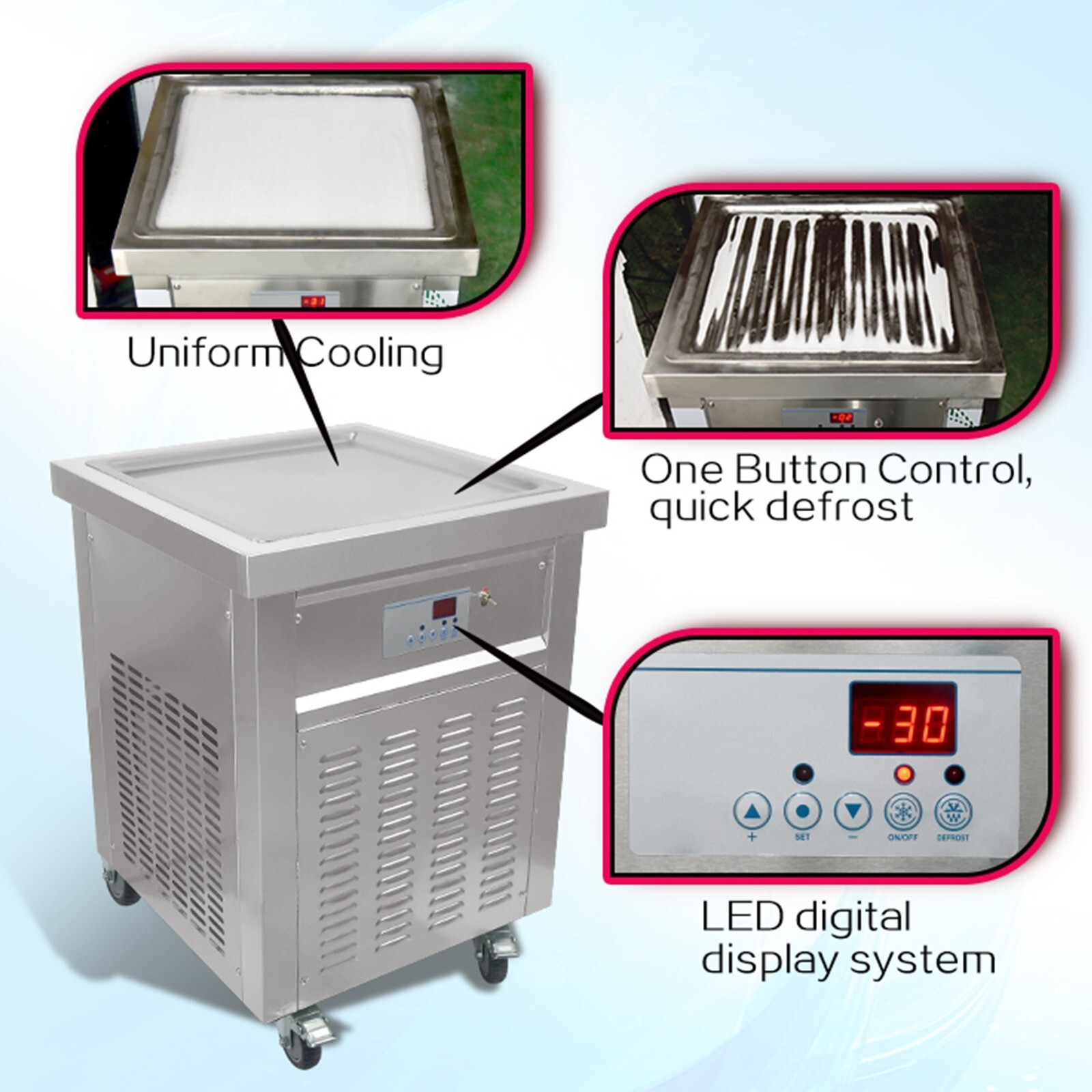 Commercial ETL 21”x21″ square pan roll ice cream machine fried ice cream maker
