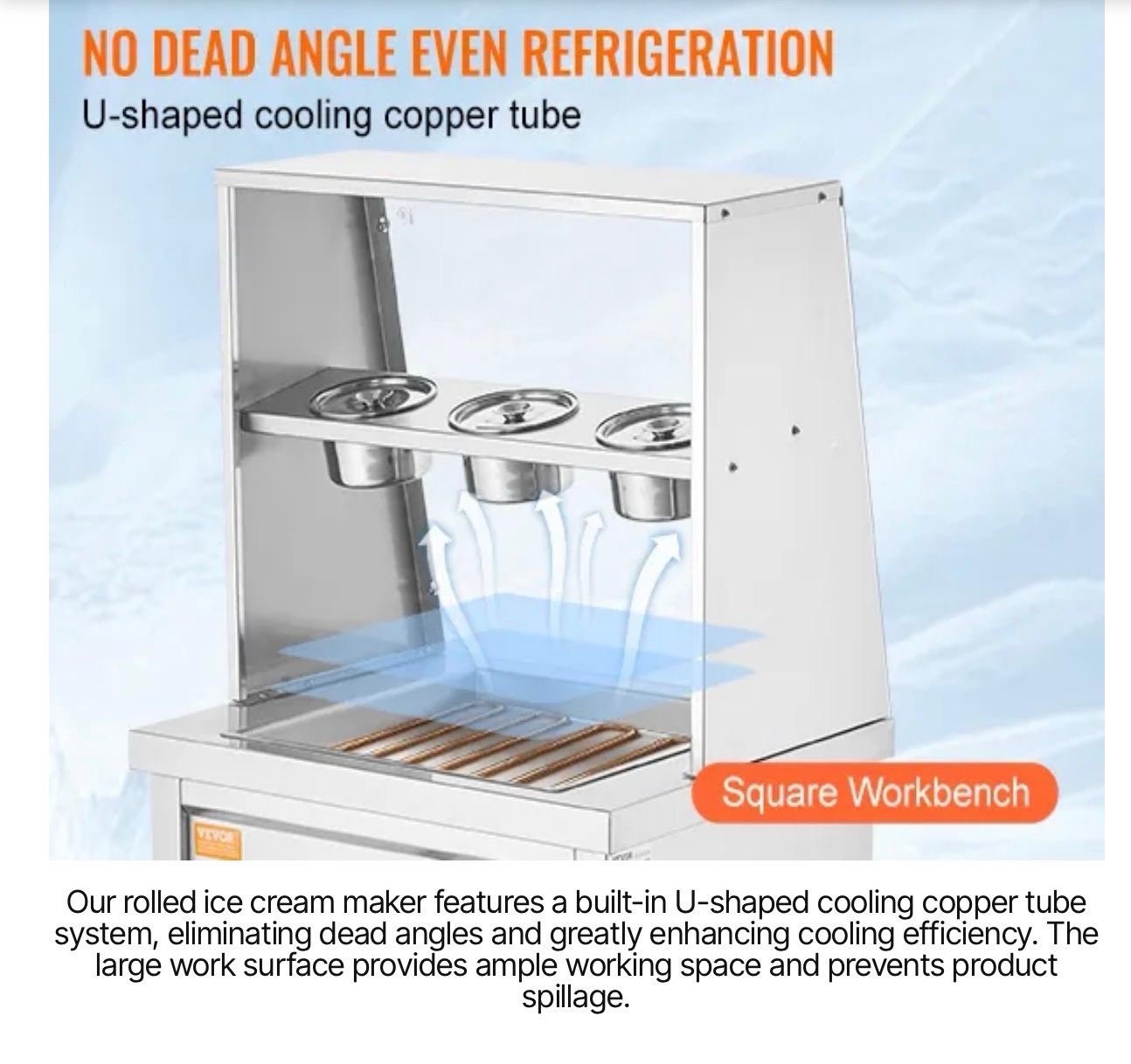 VEVOR Commercial Rolled Ice Cream Machine Single Pan, 1 Bucket CBJF-1DC-350