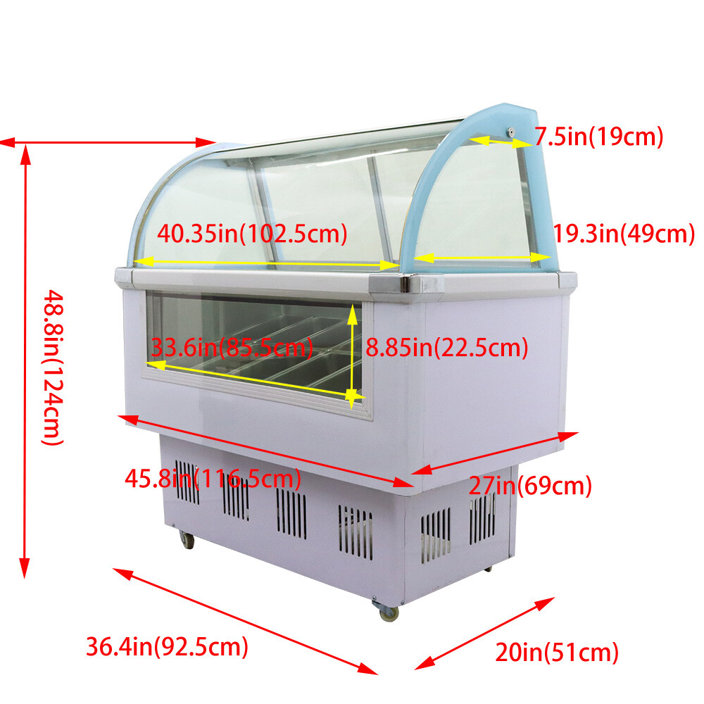 12 Pans Hard Ice Cream Dipping Cabinet 170L Freezer Showcase Rear Door 220V