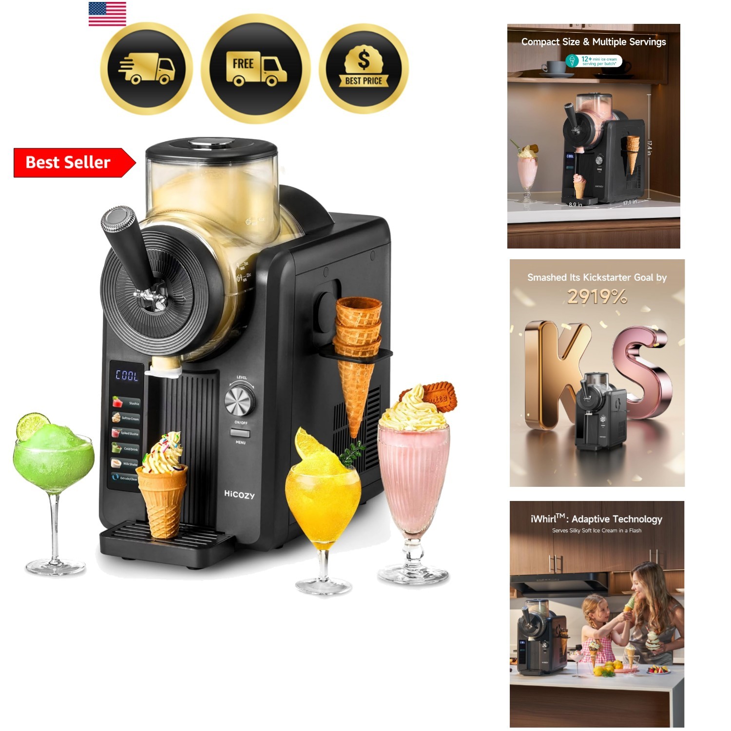 F3 Slushie Machine & Soft Serve Ice Cream Machine, No Ice Needed, Self-Cleani…
