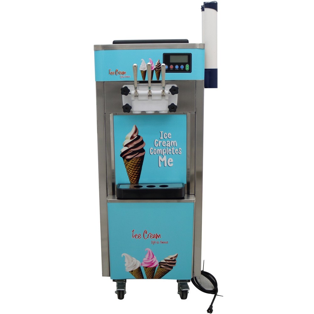 110V Commercial Soft Ice Cream Making Machine 3 Flavor Maker Hardness Adjustable