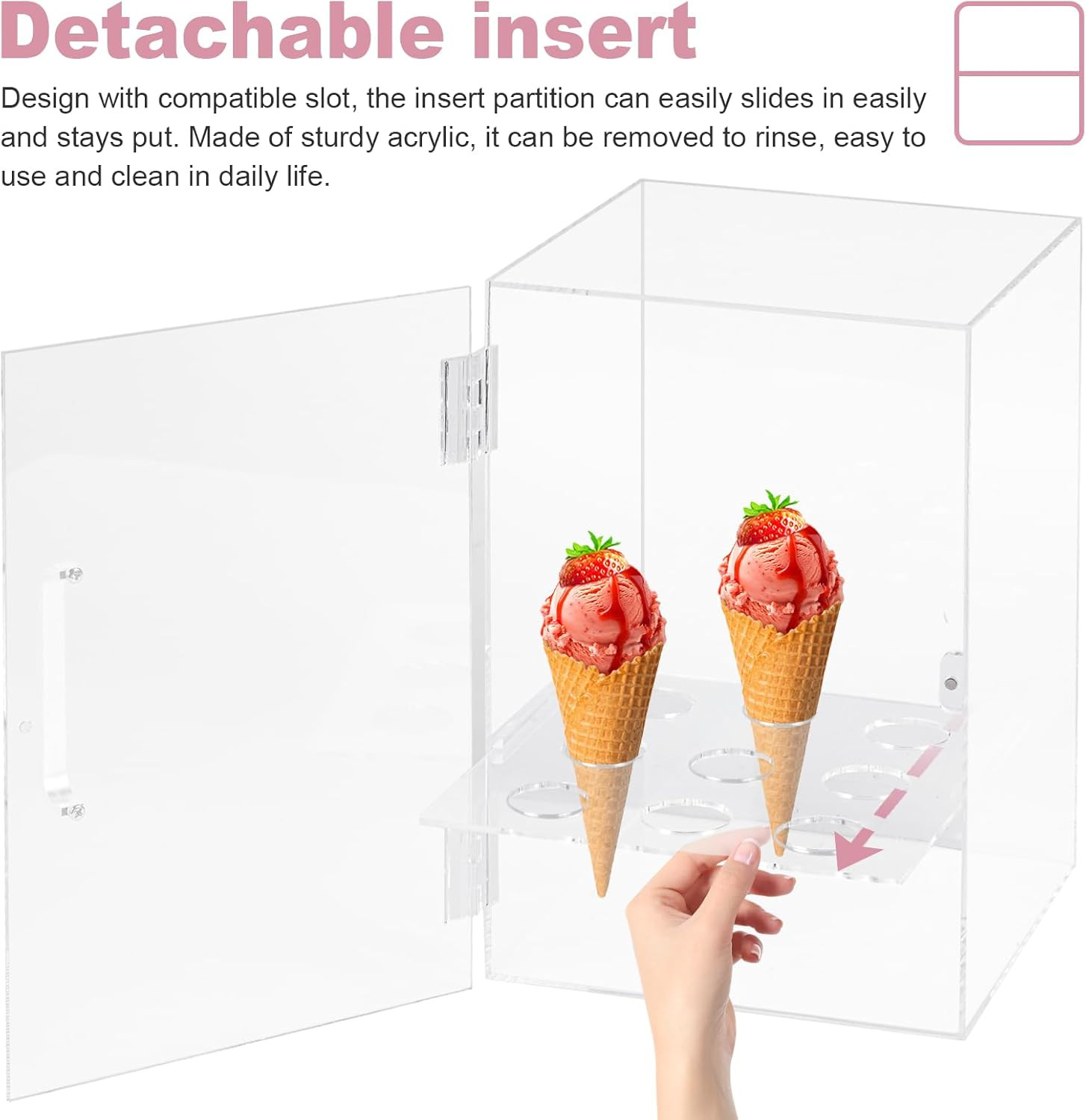 Acrylic Ice Cream Cone Holder 9 Holes Ice Cream Cones Cabinet with 10 Paper Cups