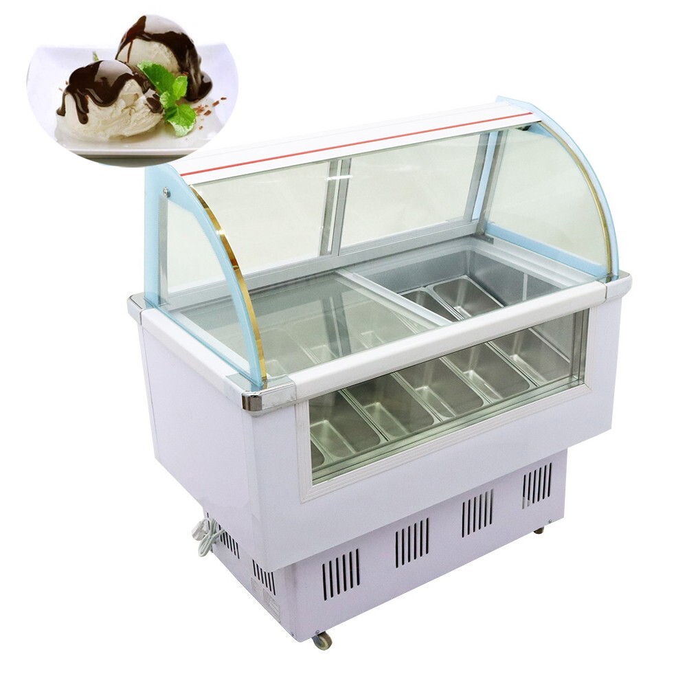 220V Ice Cream Showcase 12 Pan Square Box w/LED Light 45.8×27×48.8Inch 215W 170L