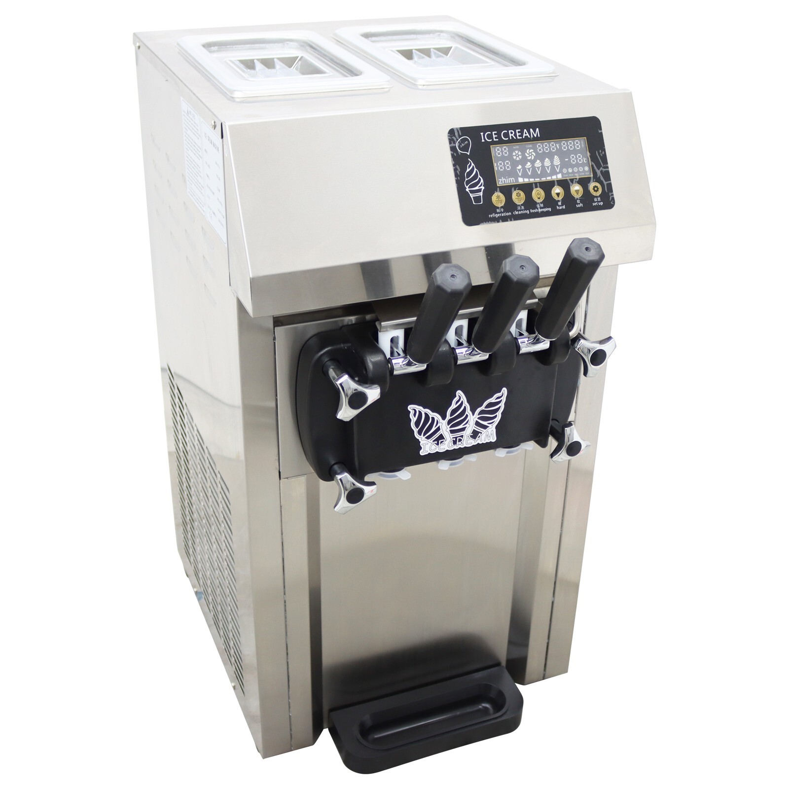 110V Tabletop 3 Flavors Soft Serve Ice Cream Maker Pre-cooling Double Cylinders