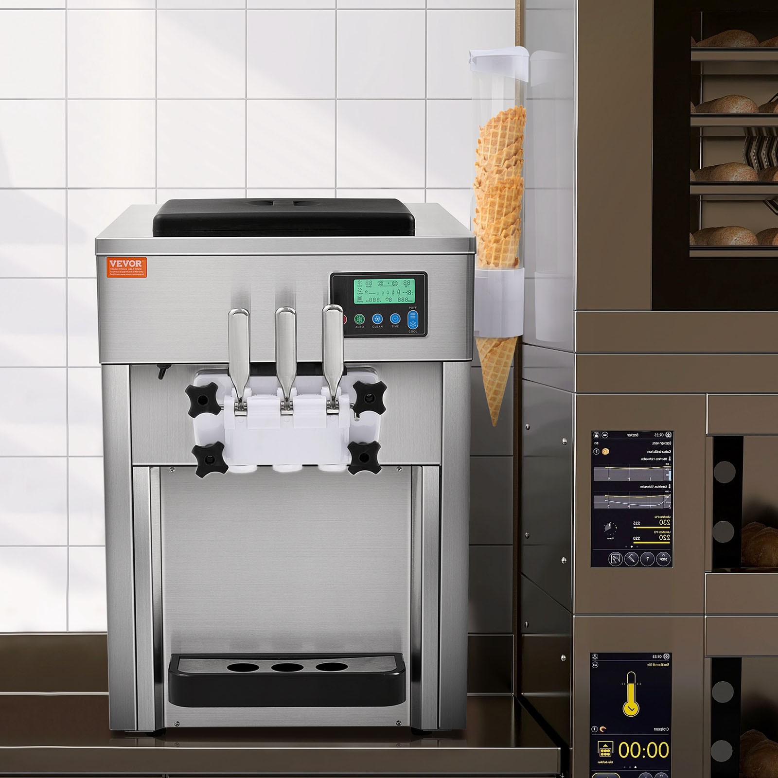 VEVOR Commercial Soft Serve Ice Cream Machine 20L/H Yield 3 Flavor Countertop