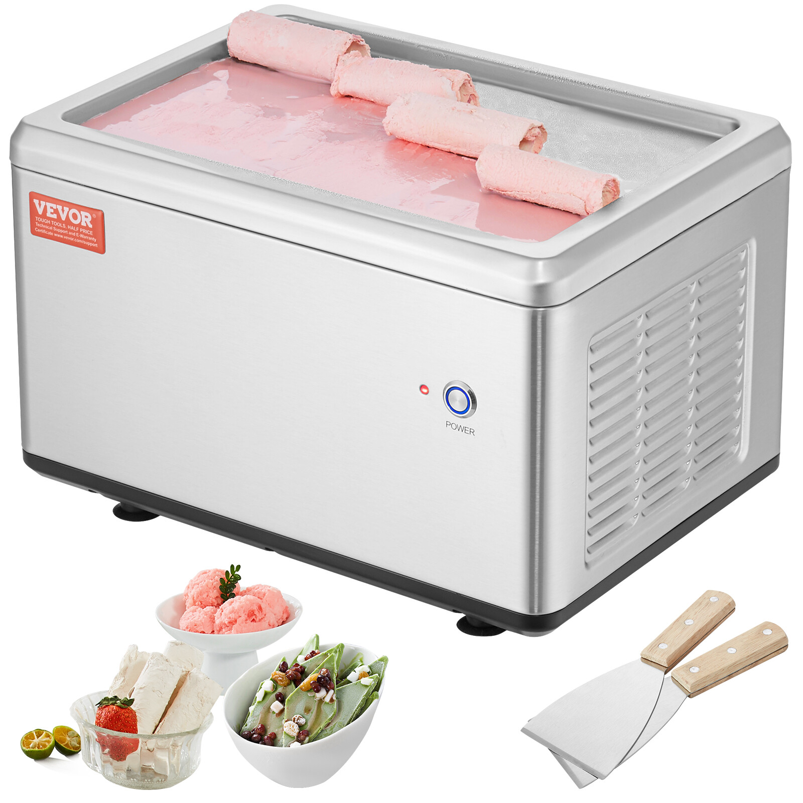 VEVOR Fried Ice Cream Machine Ice Roll Maker Rolled Yogurt Maker 12.6″x8.5″ Pan