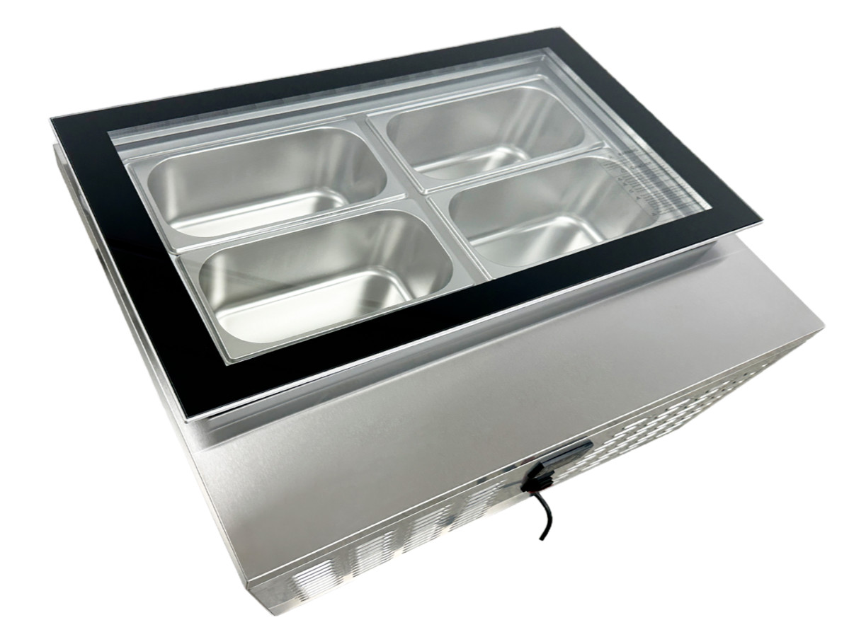 32″ W 4 Pan Countertop Gelato Ice Cream Display Freezer, Stainless Steel
