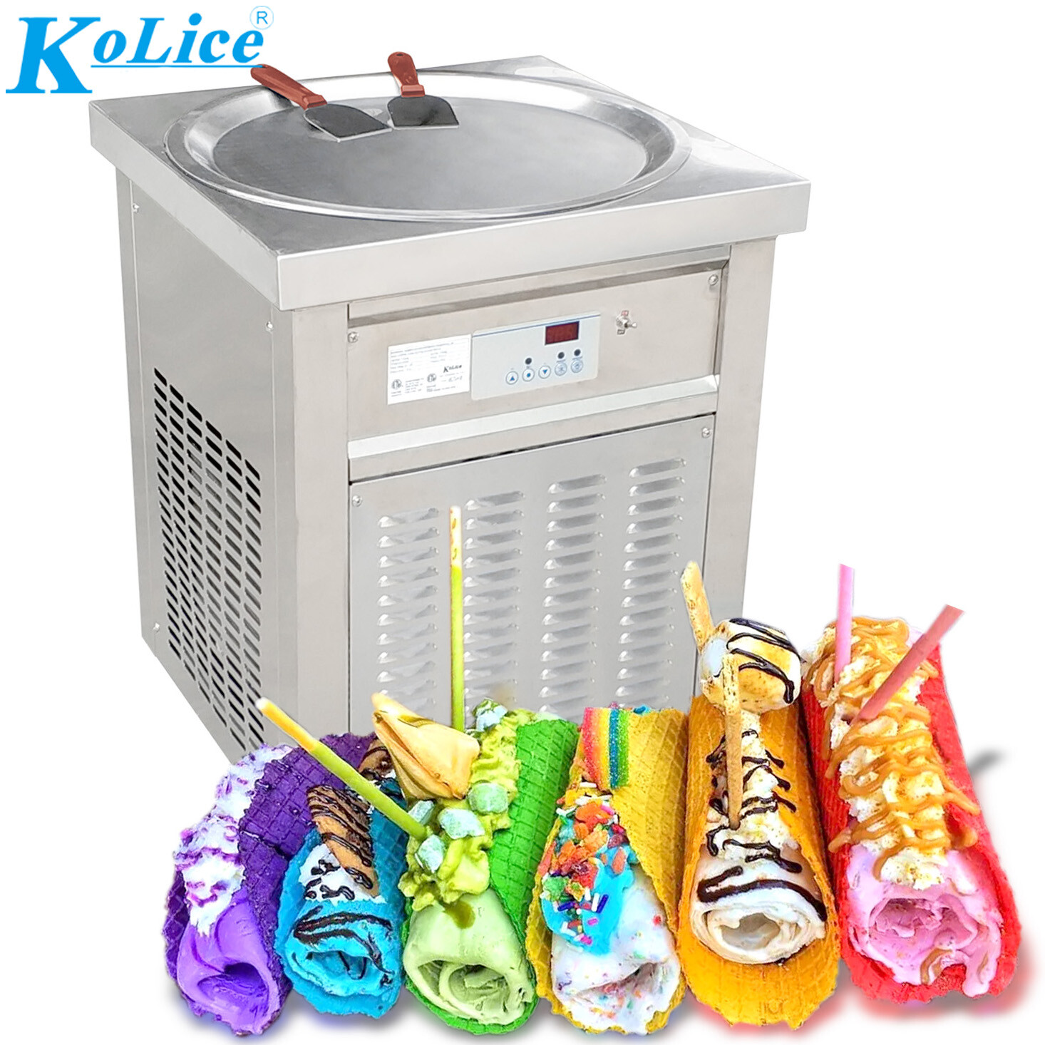 Kolice ETL Commercial 22″ round pan fry ice cream machine rolled ice cream maker