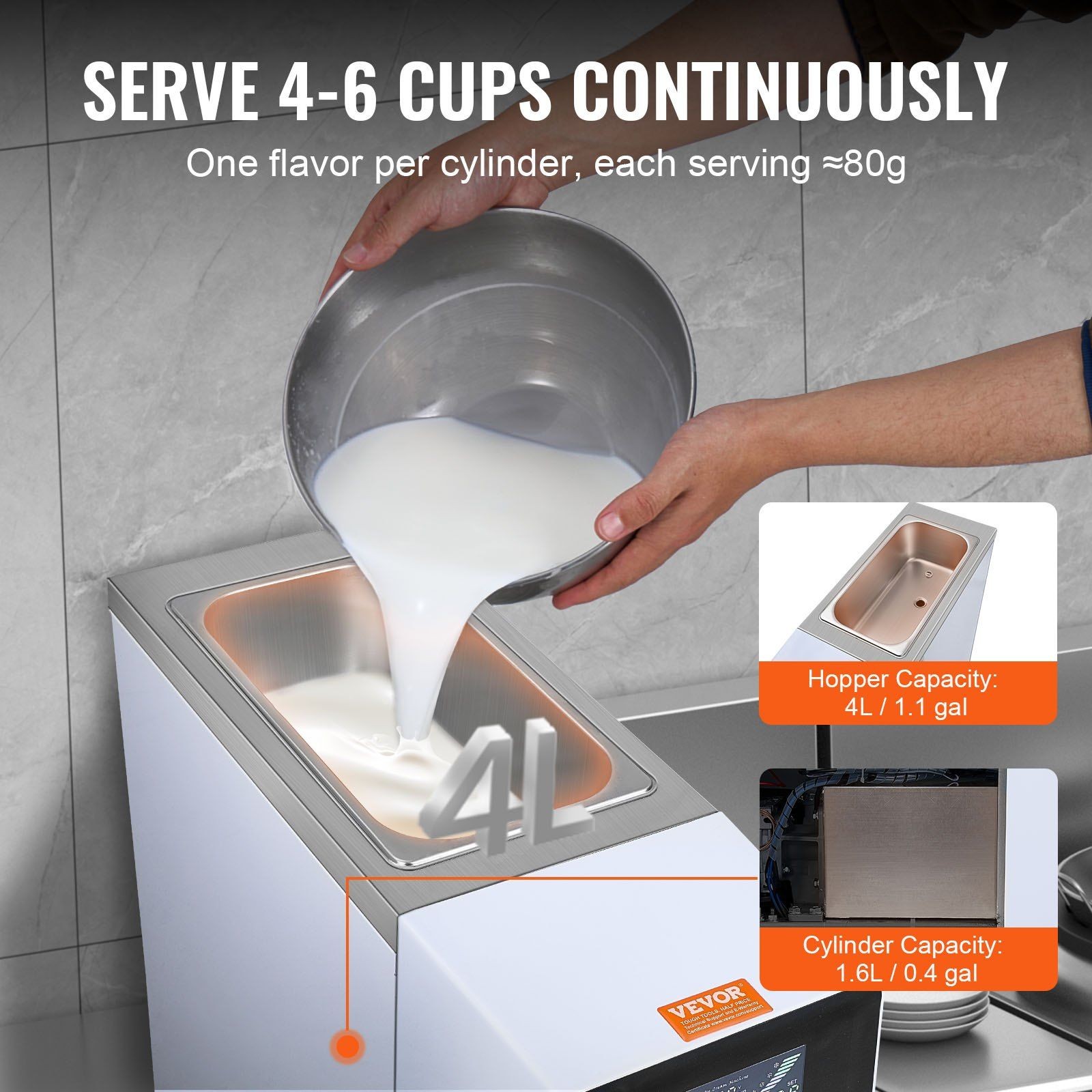 10.6QT/H 1000W Single Flavor Soft Serve Machine & 4L Hopper 1.6L Cylinder