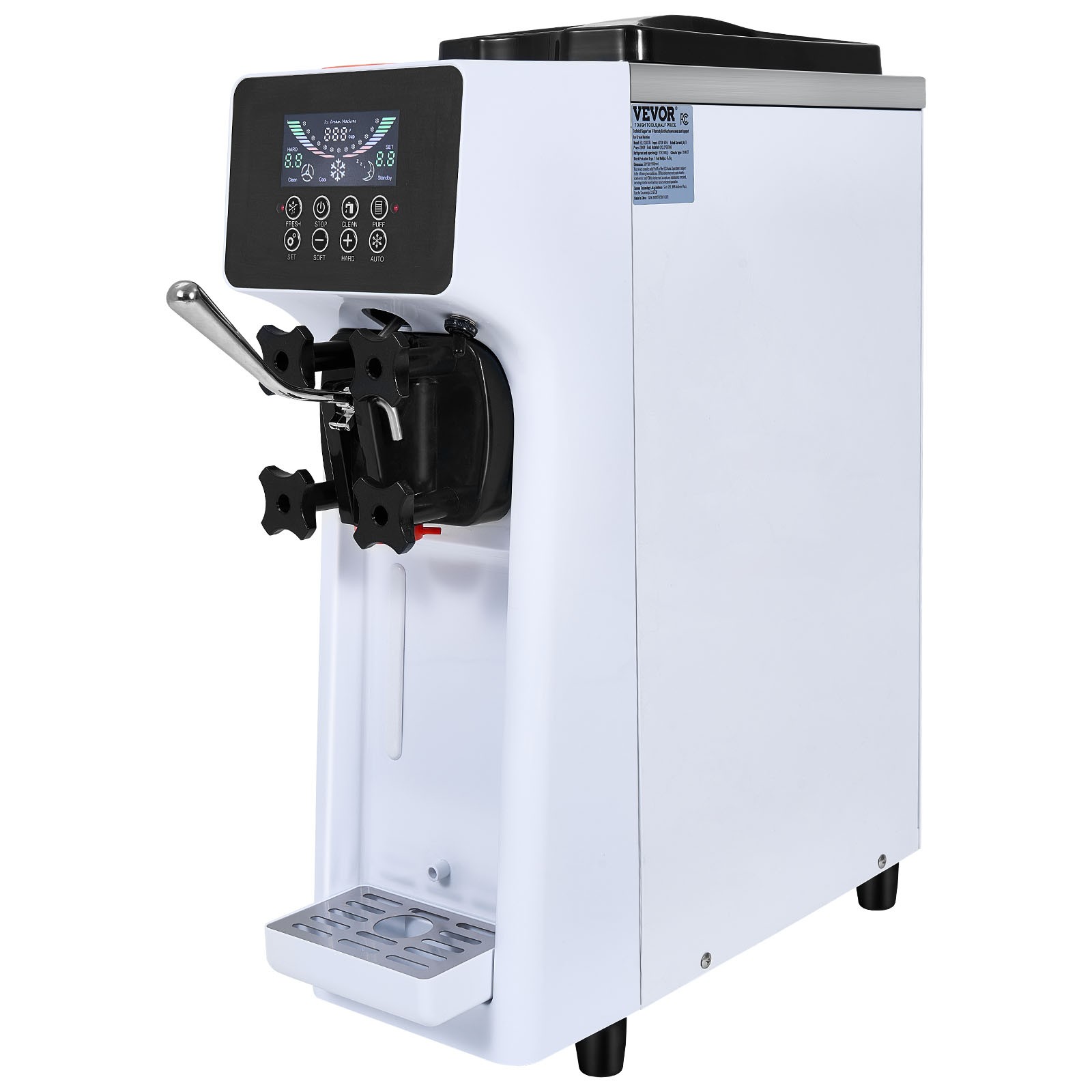 VEVOR Soft Serve Ice Cream Machine Maker 10L/H Yield Single Flavor Countertop