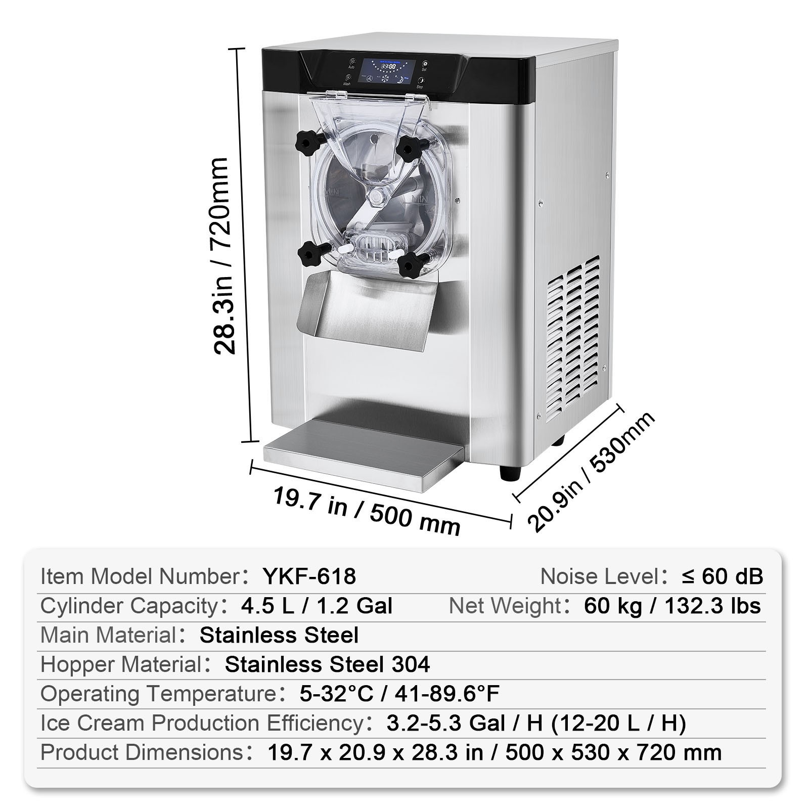 VEVOR Commercial Soft/Hard Serve Ice Cream Machine Maker 10-44L/H Yield 3 Flavor