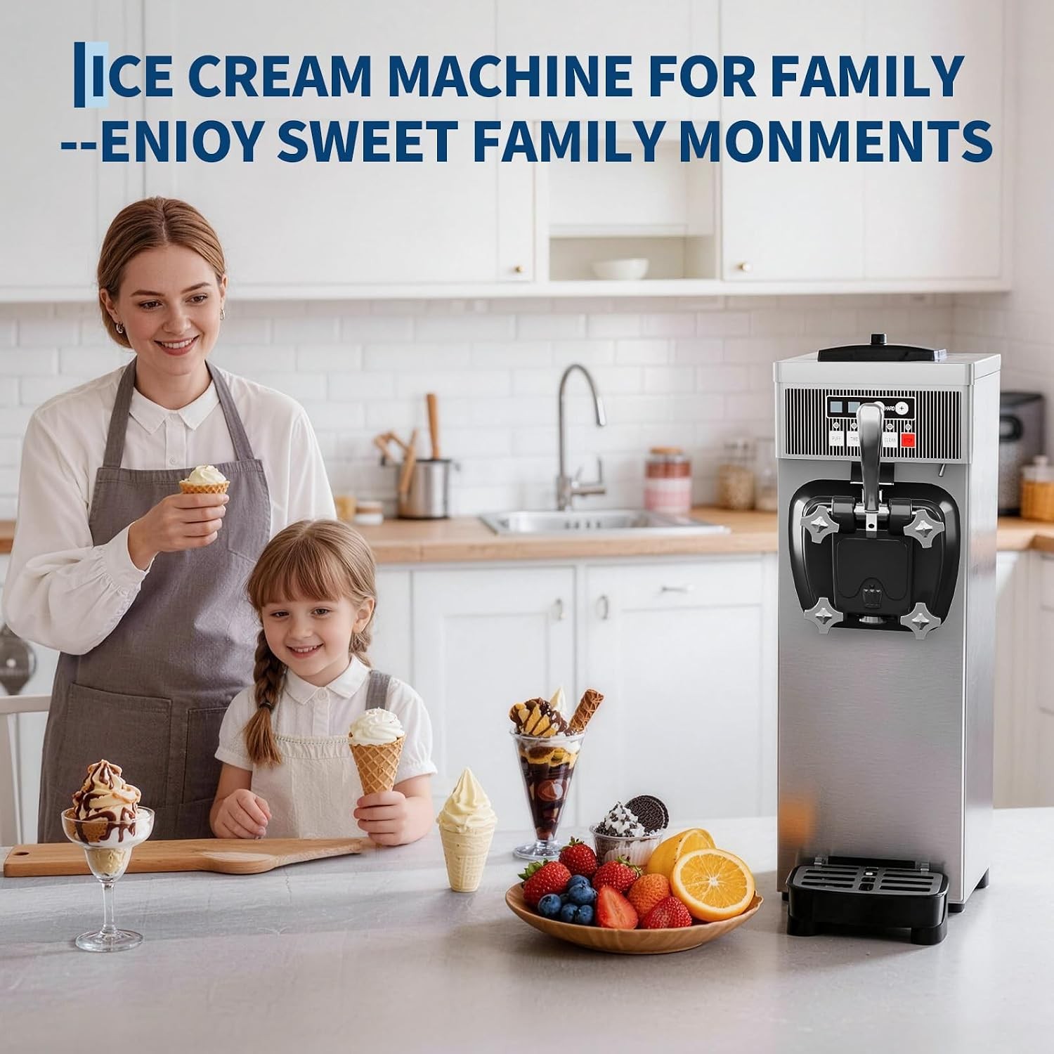 5.3 Gal/H Commercial Soft Serve Ice Cream Maker Stainless Steel Countertop 1350W