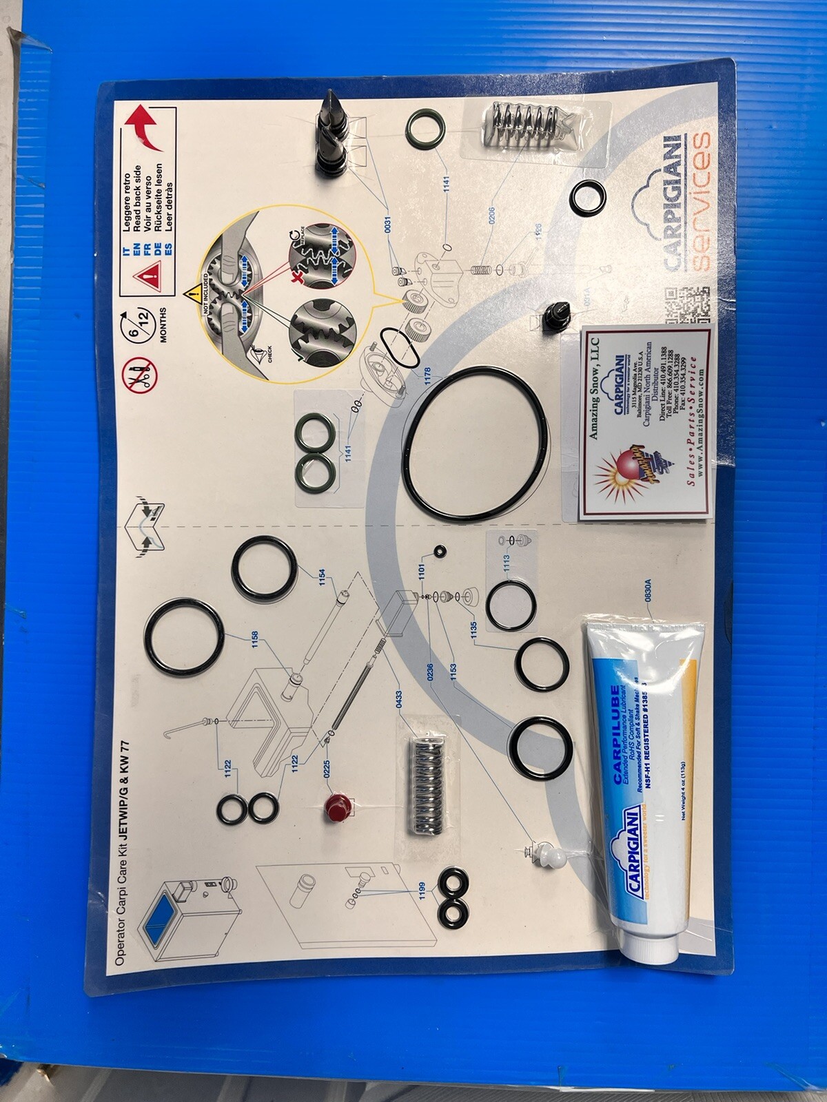 Carpigiani Parts Coldelite Whipped Cream Machine Tune UP Kit Model KW 77