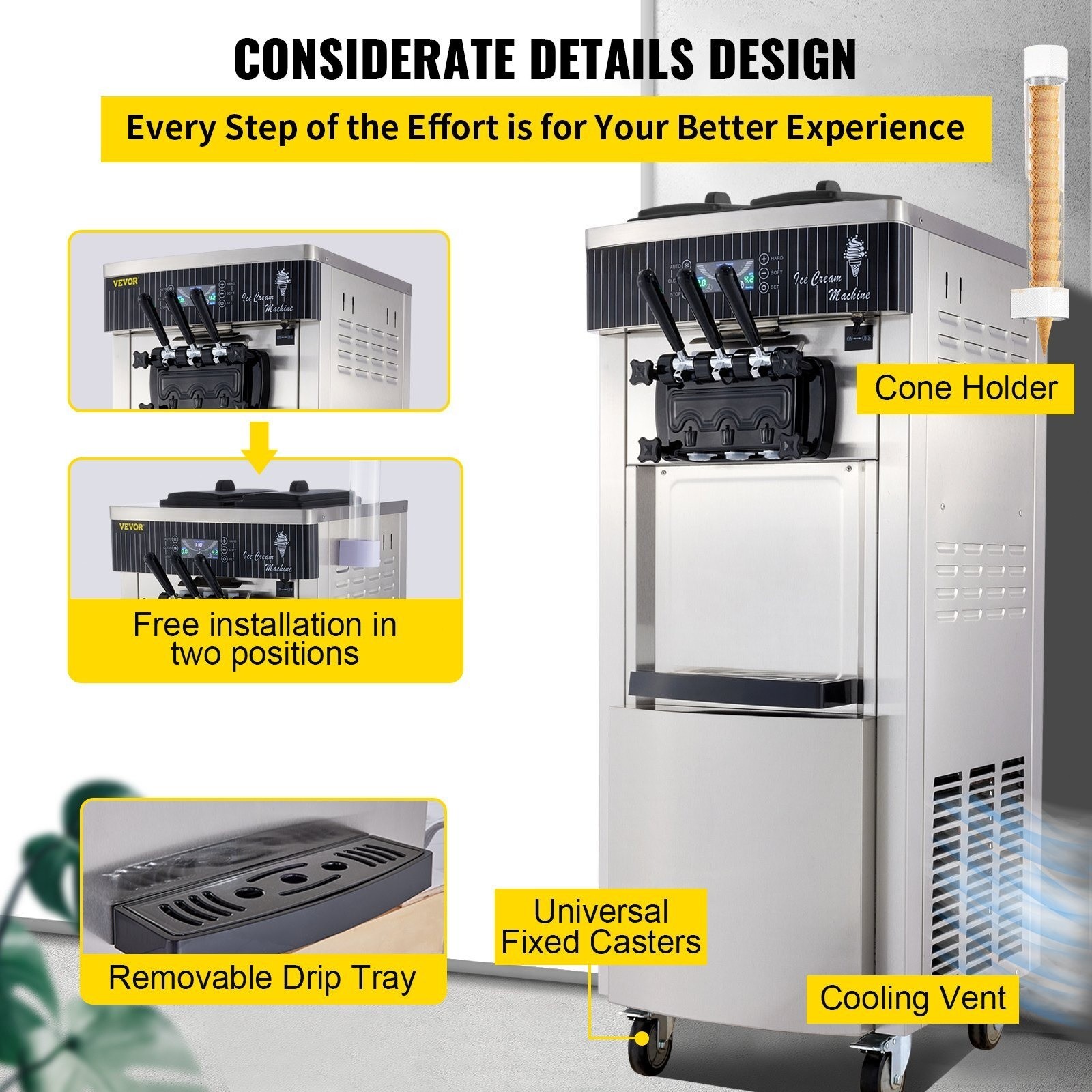 18-28L/H Flavor Soft Serve Ice Cream Machine Maker Commercial Yogurt Maker US